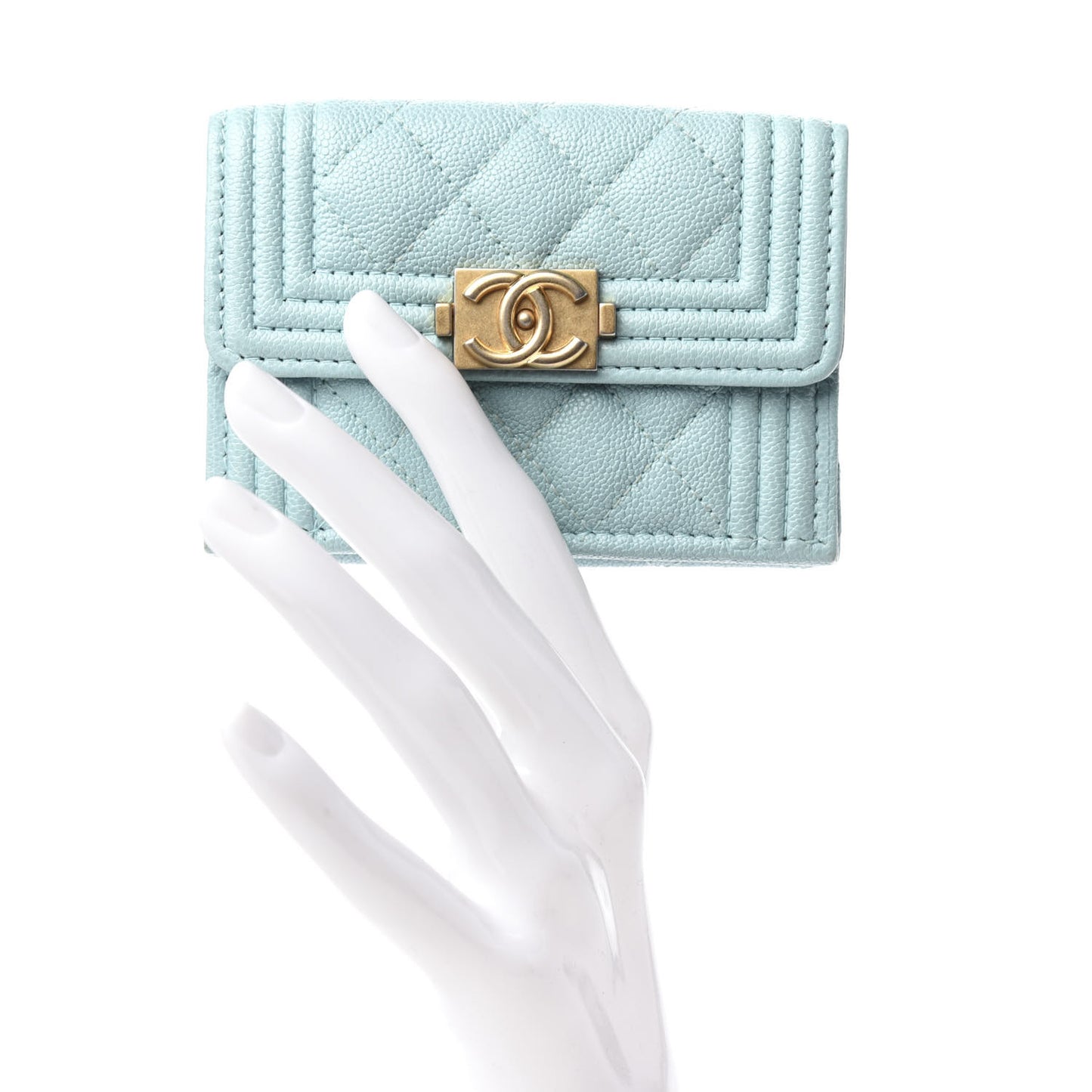 Caviar Quilted Small Boy Flap Wallet Light Blue