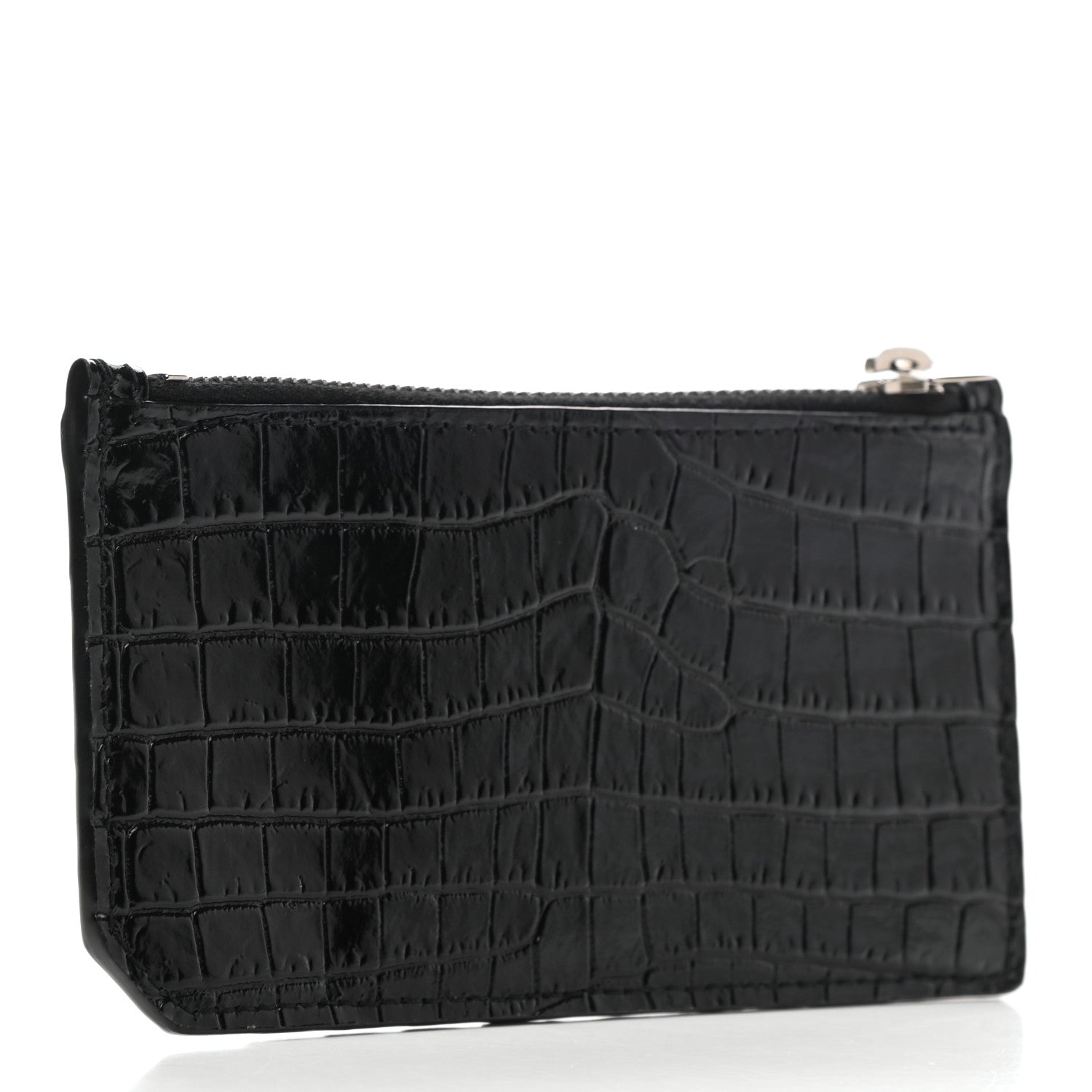 Saint Laurent Calfskin Crocodile Embossed 5 Fragments Zip Pouch Card Holder 3 of 8