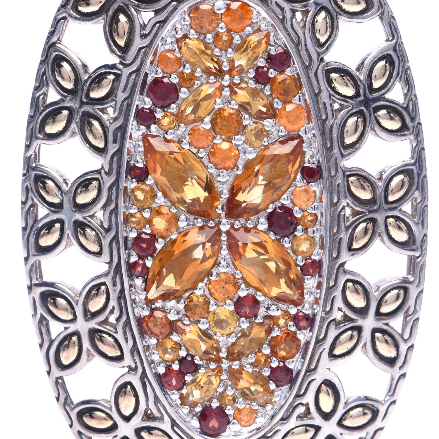 John Hardy Sterling Silver 18K Yellow Gold Citrine Garnet Kawung Pendant 4 of 5
