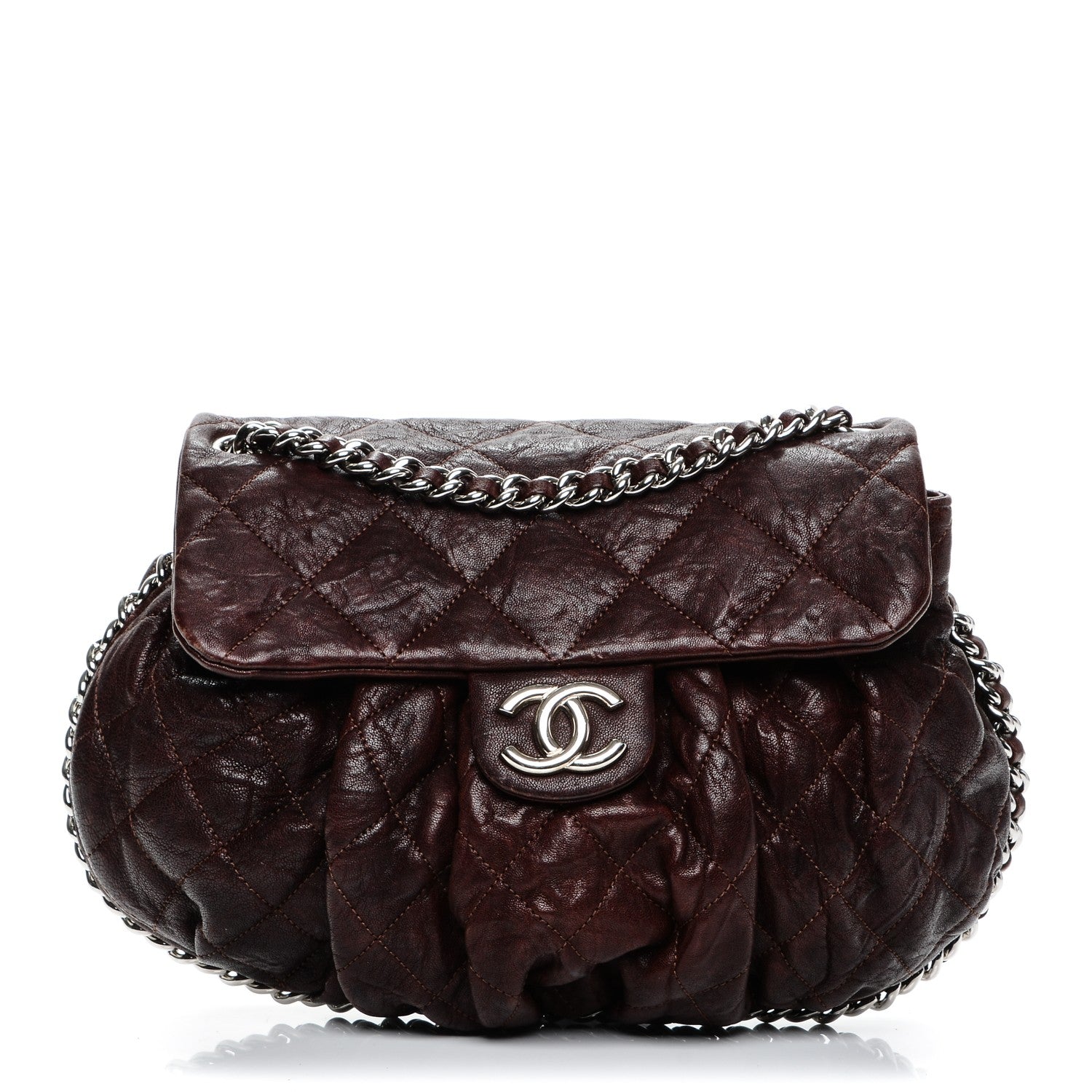 Chanel Crumpled Lambskin Quilted Medium Chain Around Flap Dark Brown 1 of 10