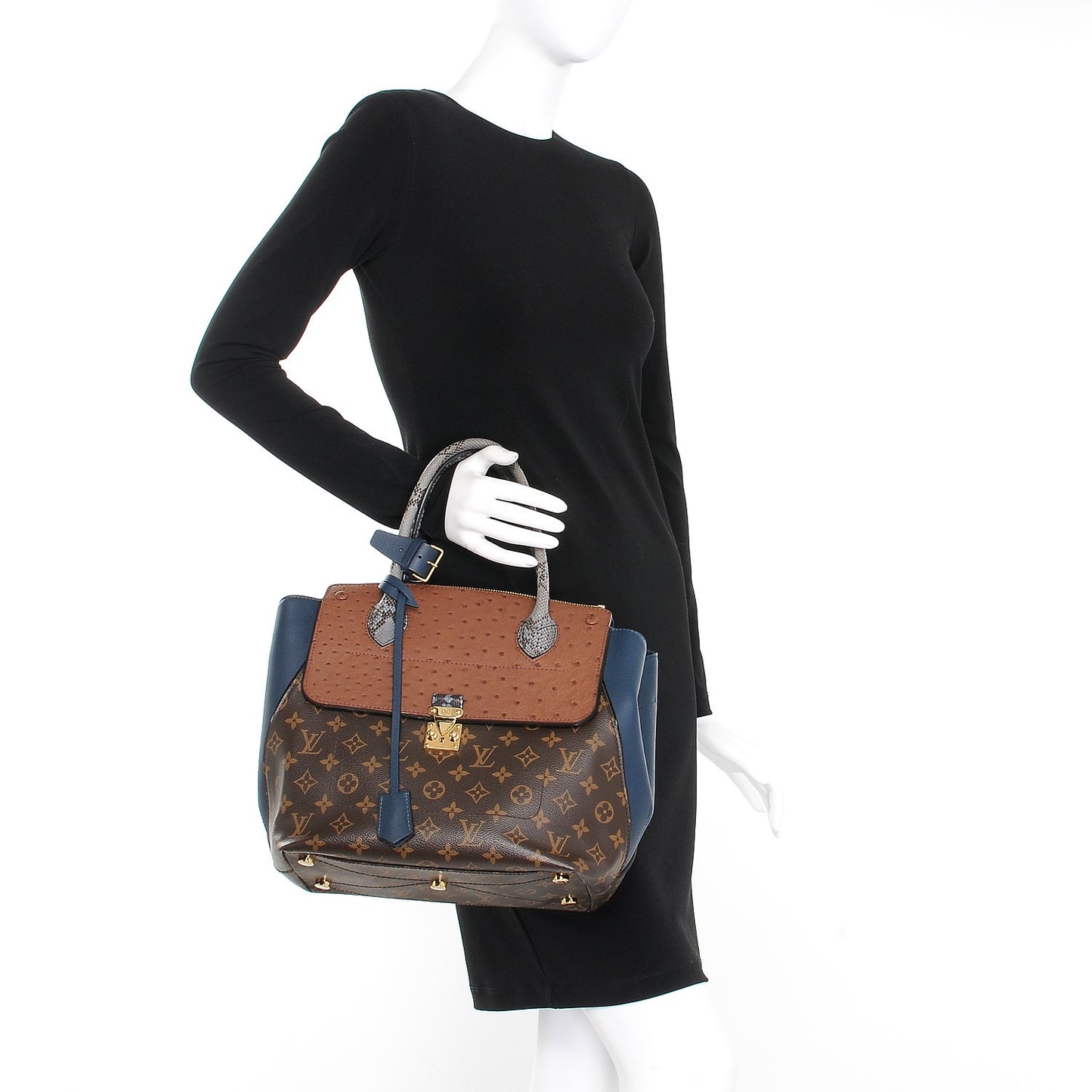 Ostrich Python Majestueux Tote MM Blue