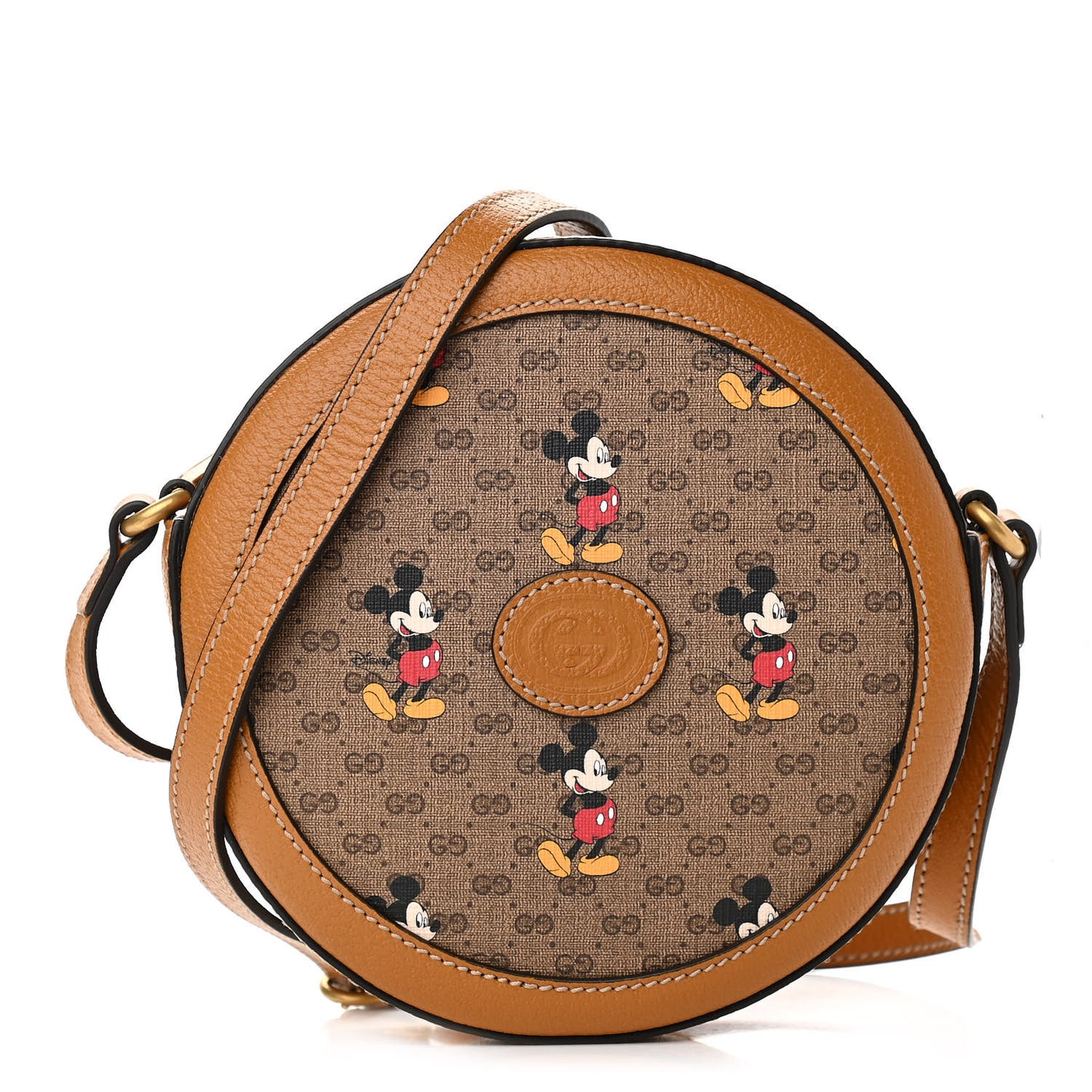 X DISNEY Mini Vintage GG Supreme Monogram Mickey Mouse Round Shoulder Bag Beige Vintage Sun Oil