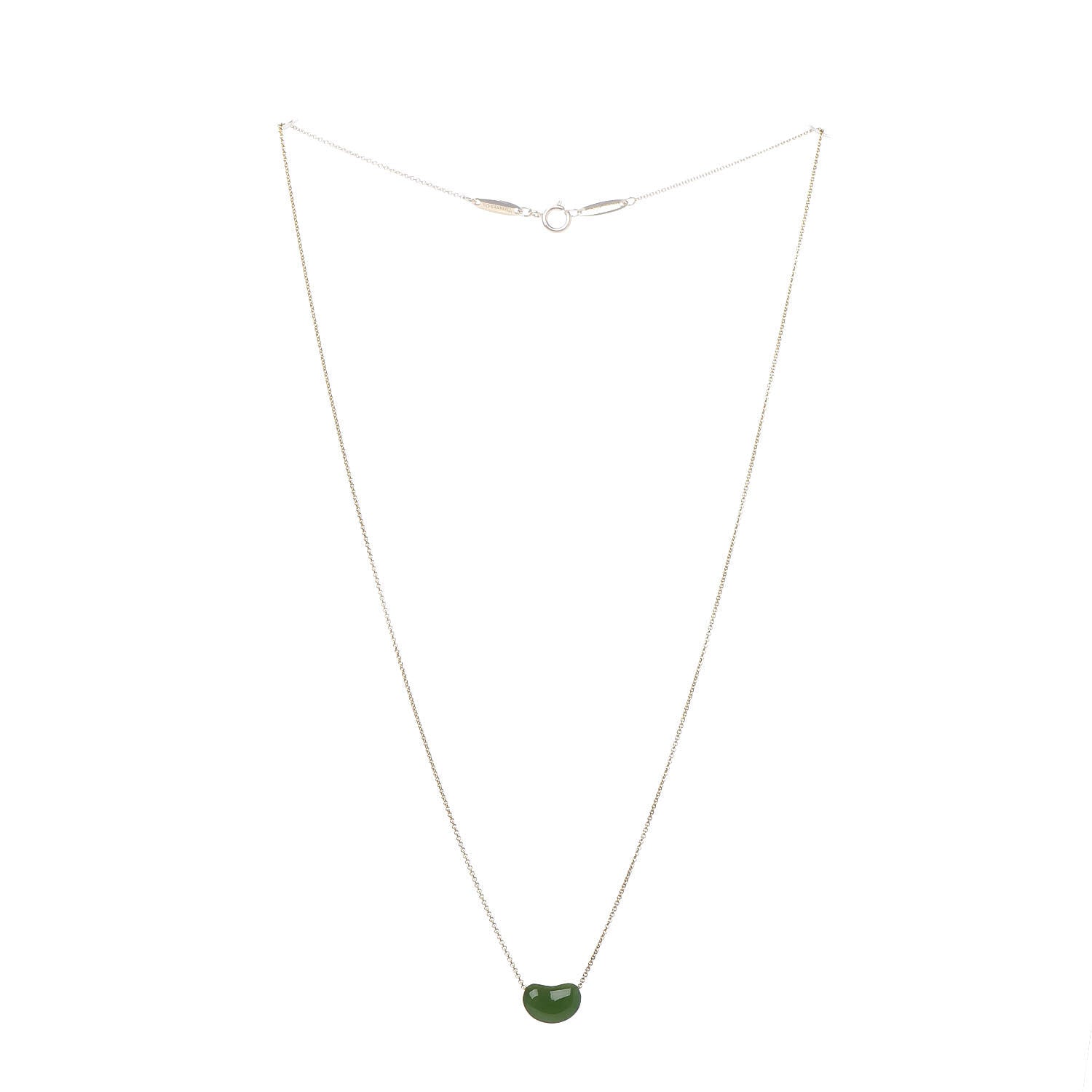 Tiffany 18K Yellow Gold Green Jade 9mm Elsa Peretti Bean Pendant Necklace 3 of 9