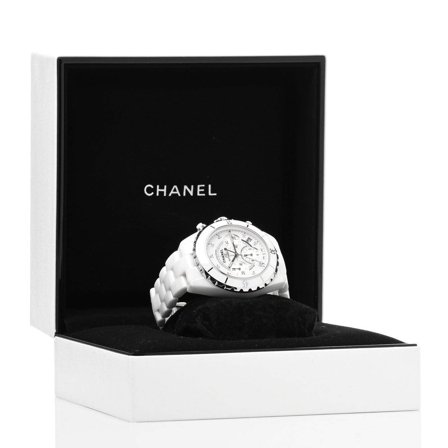 Stainless Steel Ceramic Diamond 41mm J12 Chronograph Automatic Watch White