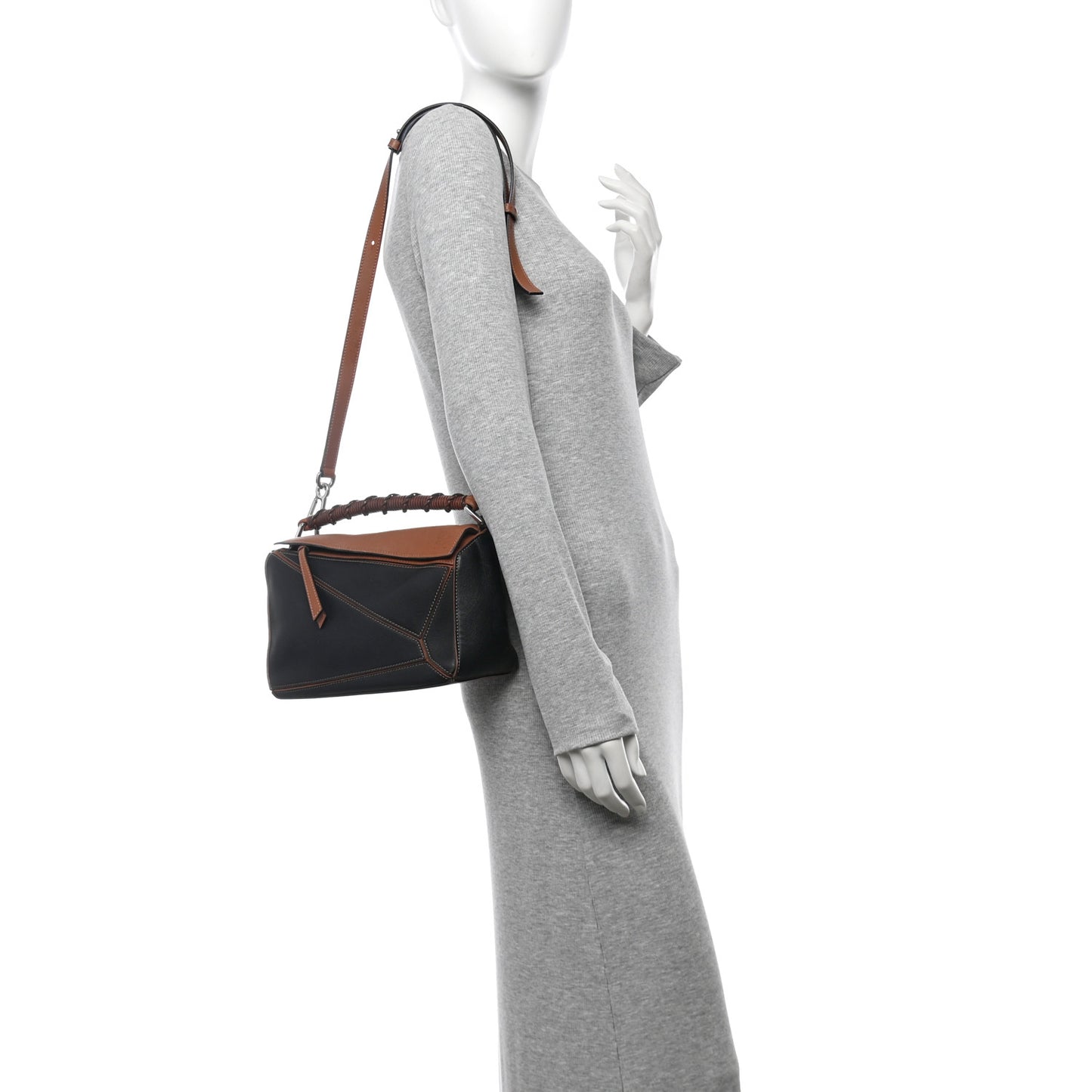 Calfskin Small Craft Puzzle Bag Tan Black