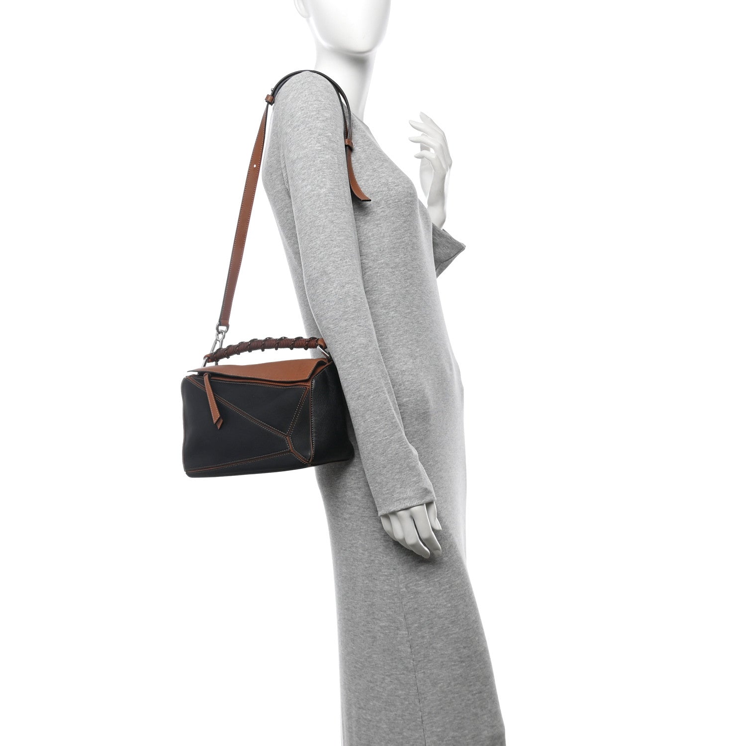 Loewe Calfskin Small Craft Puzzle Bag Tan Black 2 of 15