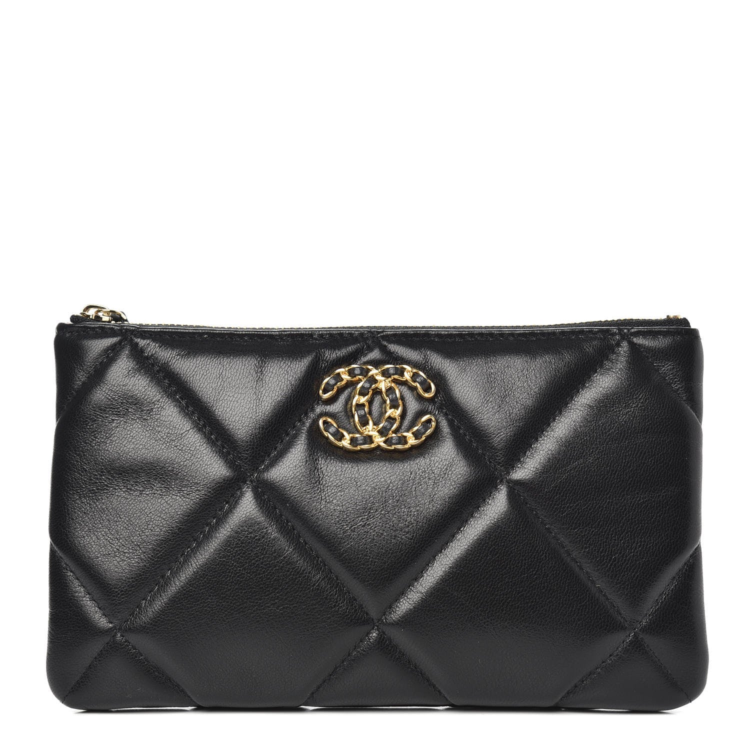 Chanel Shiny Goatskin Quilted Small Chanel 19 Pouch Black 1 of 7