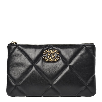 Chanel Shiny Goatskin Quilted Small Chanel 19 Pouch Black 1 of 7