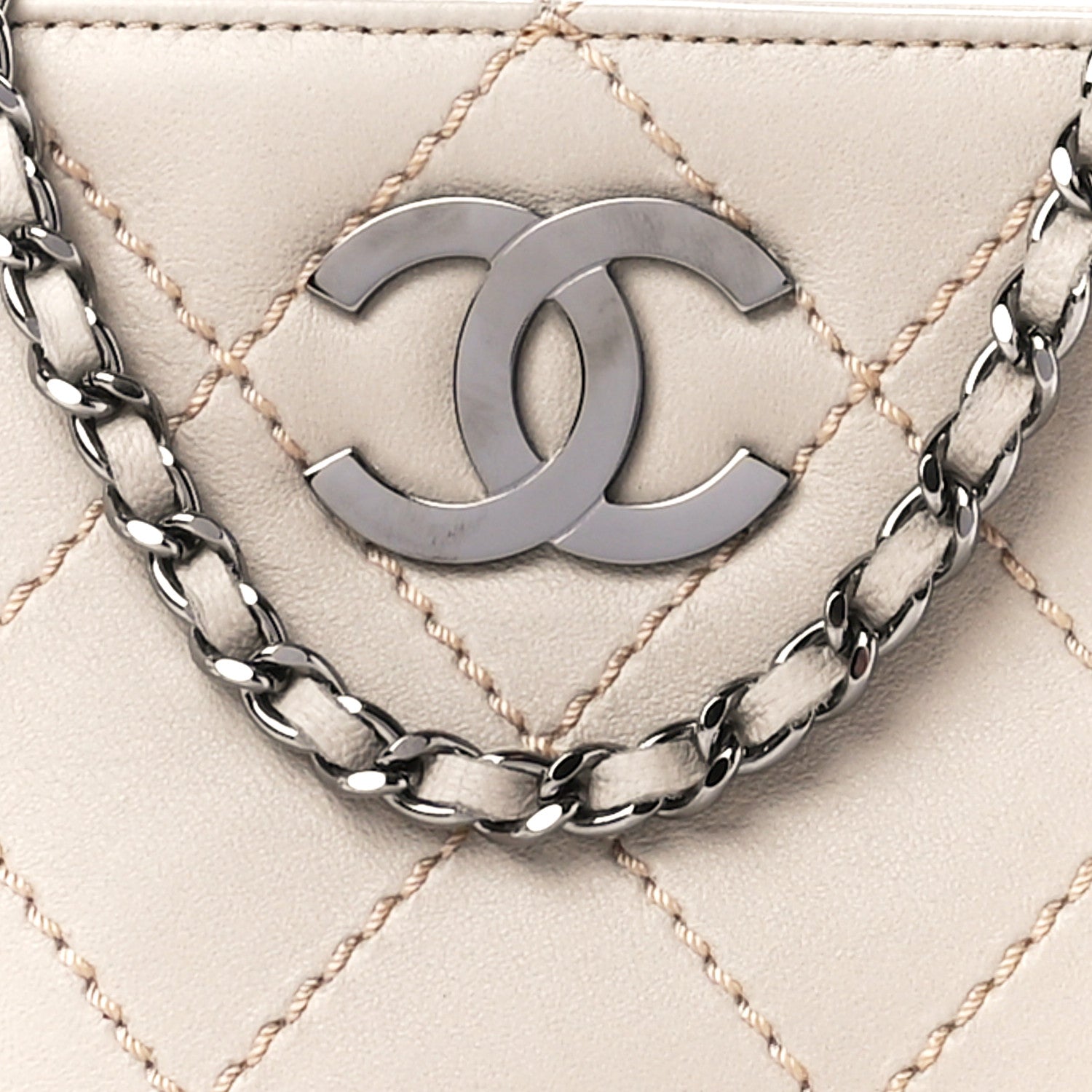 Chanel Lambskin Surpique Stitch Pochette Beige 9 of 12