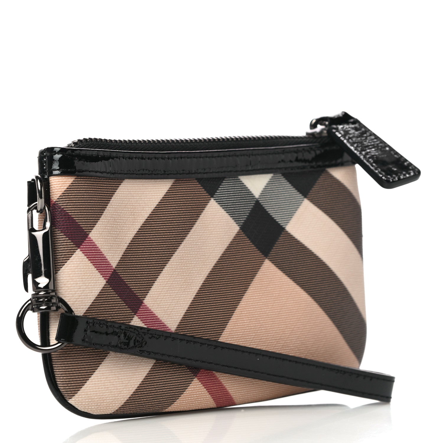 Burberry Patent Nova Check Wristlet Pouch Black 3 of 10
