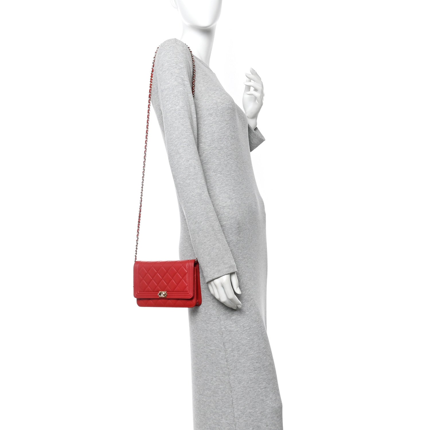 Chanel Lambskin Quilted Boy Wallet On Chain WOC Red 2 of 21