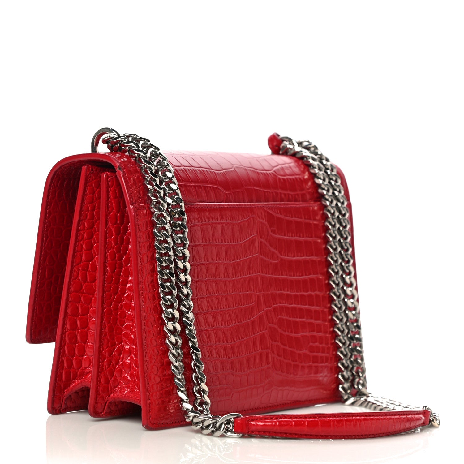 Saint Laurent Calfskin Crocodile Embossed Medium Monogram Sunset Rouge Eros 3 of 11