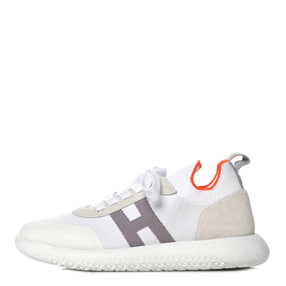 Hermes Knit Suede Goatskin Crew Sneakers 41 White Gris 1 of 8