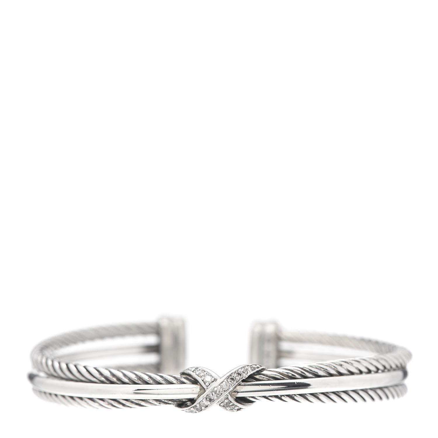 David Yurman Sterling Silver Diamond 7mm Crossover X Bracelet 1 of 4