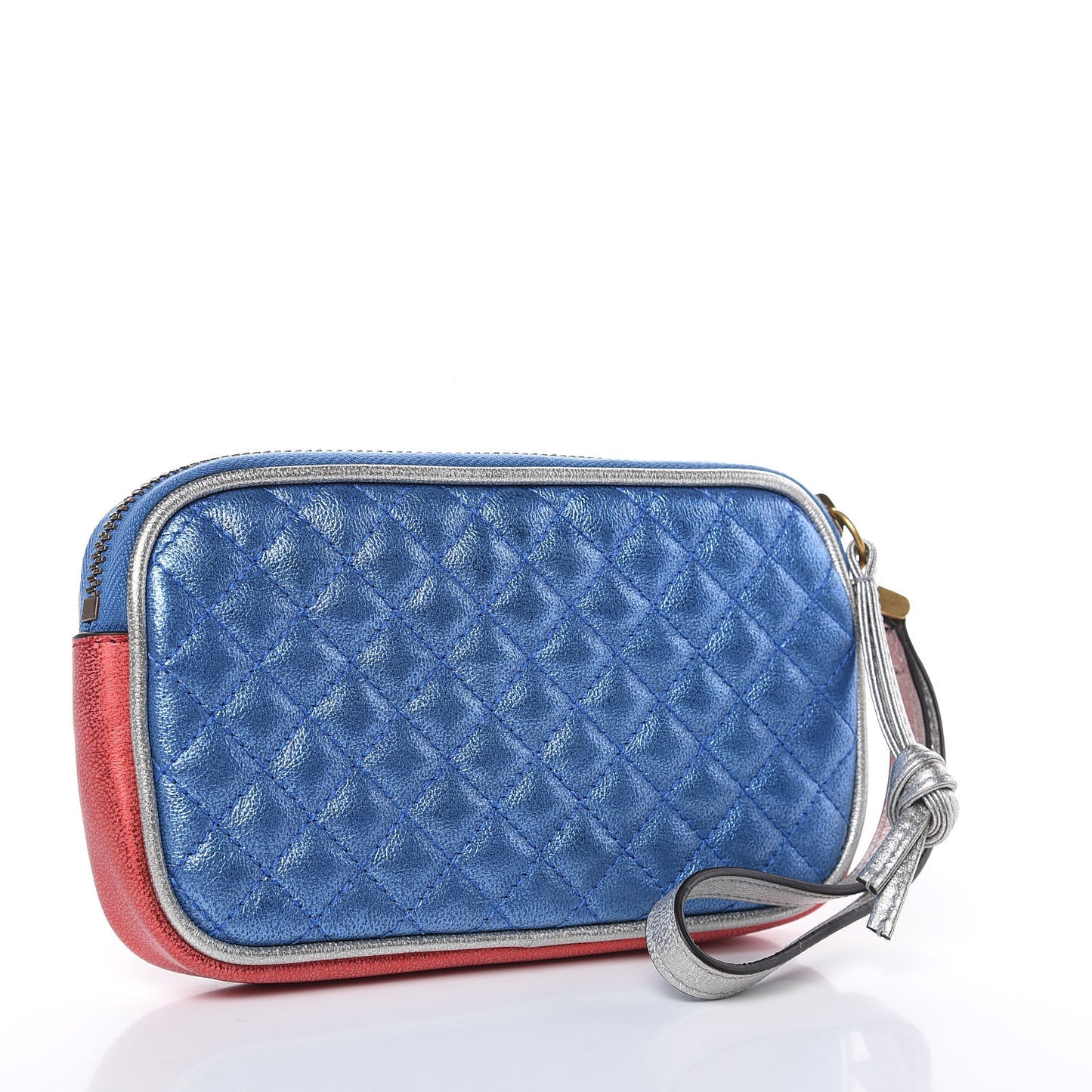 Laminated Nappa Trapuntata Zumi iPhone Case Rosso Marine Argento