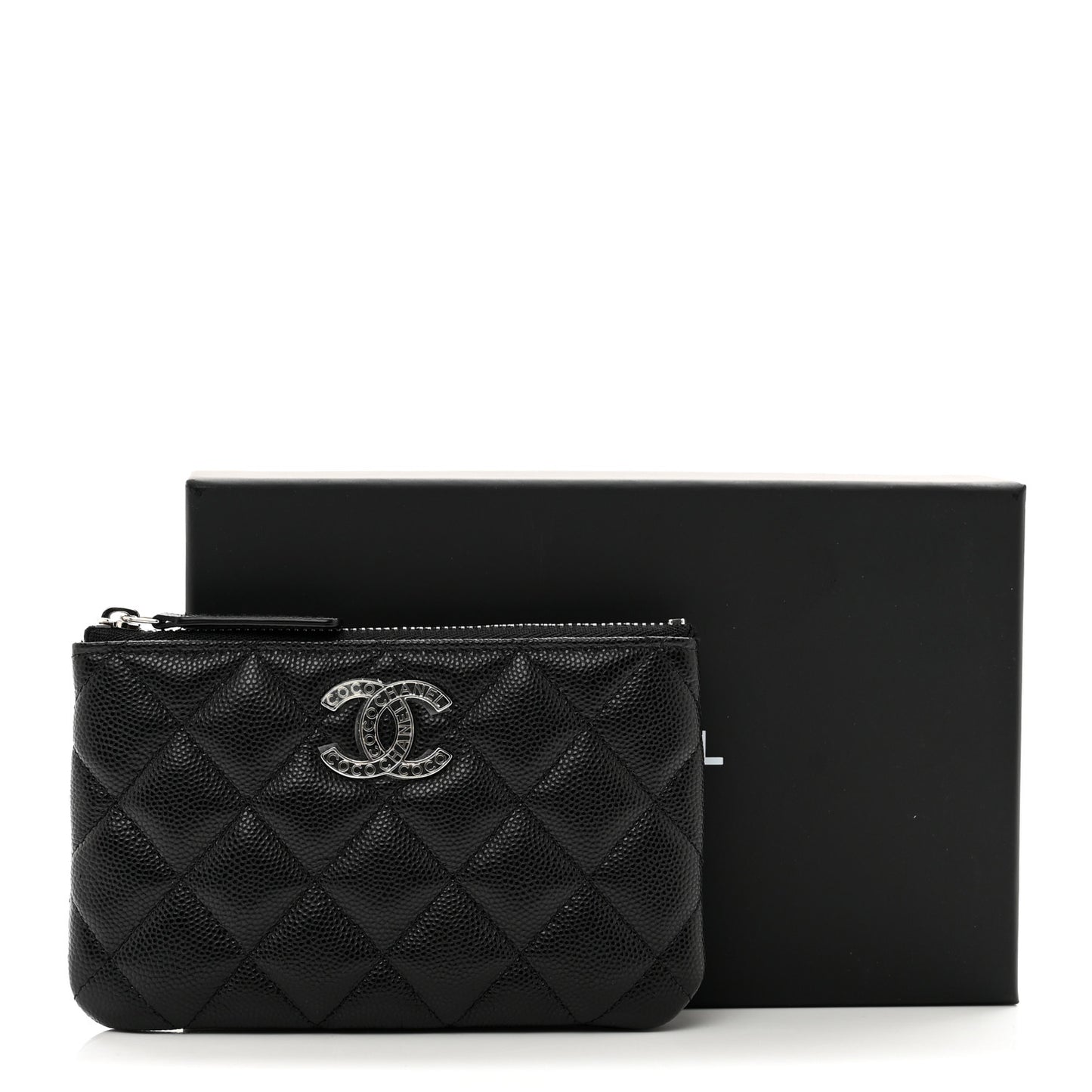 Caviar Quilted CC Logo Small Pouch Black