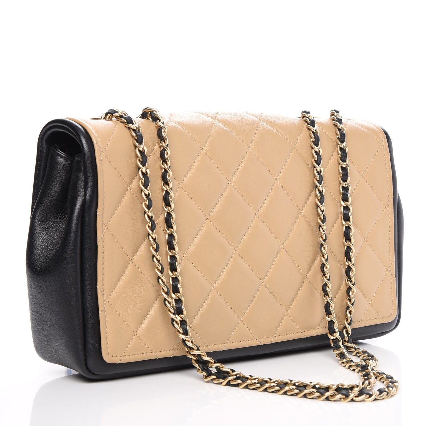 Calfskin Quilted Medium Graphic Flap Beige Black