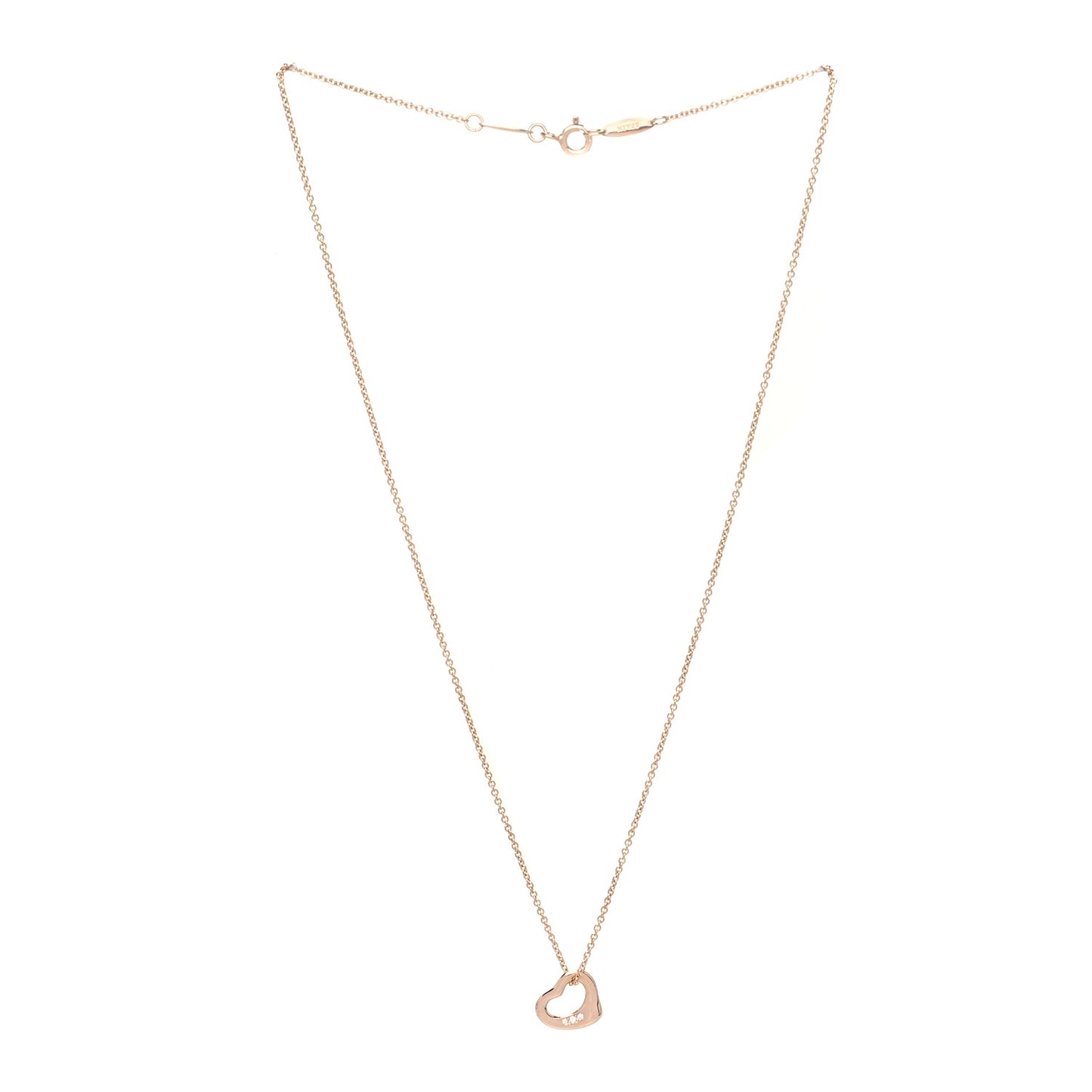 18K Rose Gold Diamond 11mm Elsa Peretti Open Heart Pendant Necklace