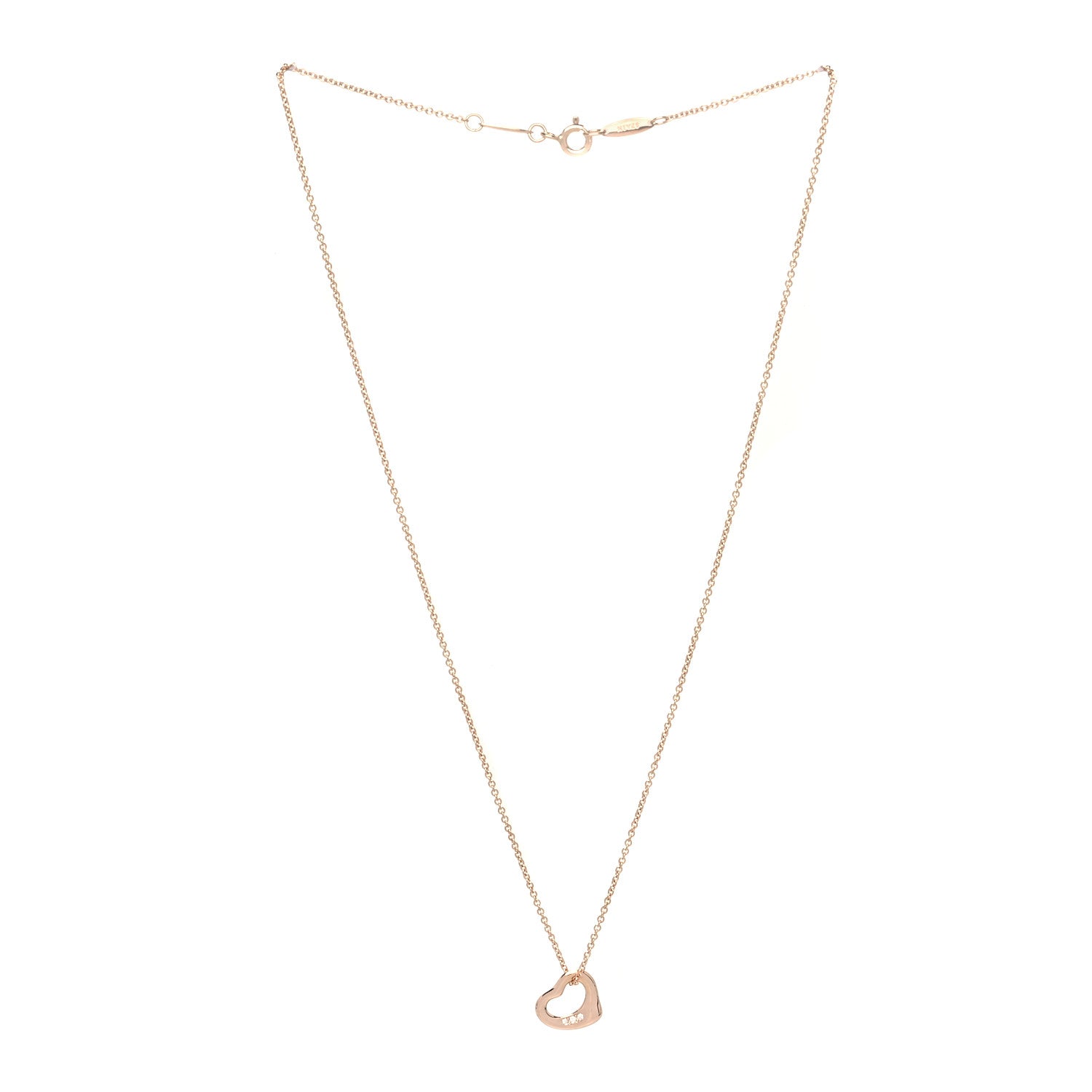 Tiffany 18K Rose Gold Diamond 11mm Elsa Peretti Open Heart Pendant Necklace 3 of 5