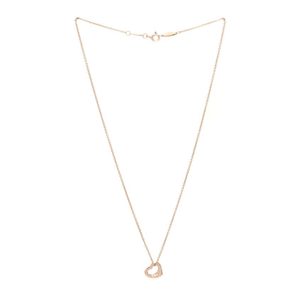 Tiffany 18K Rose Gold Diamond 11mm Elsa Peretti Open Heart Pendant Necklace 3 of 5
