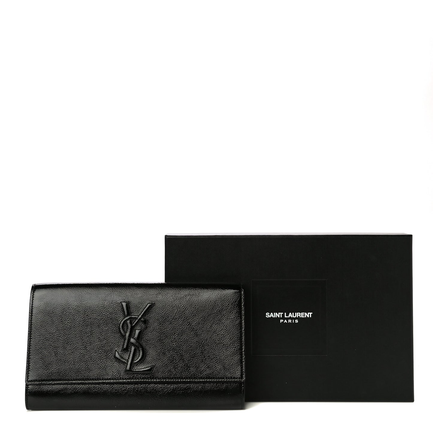 Textured Patent Monogram Large Belle De Jour Clutch Black