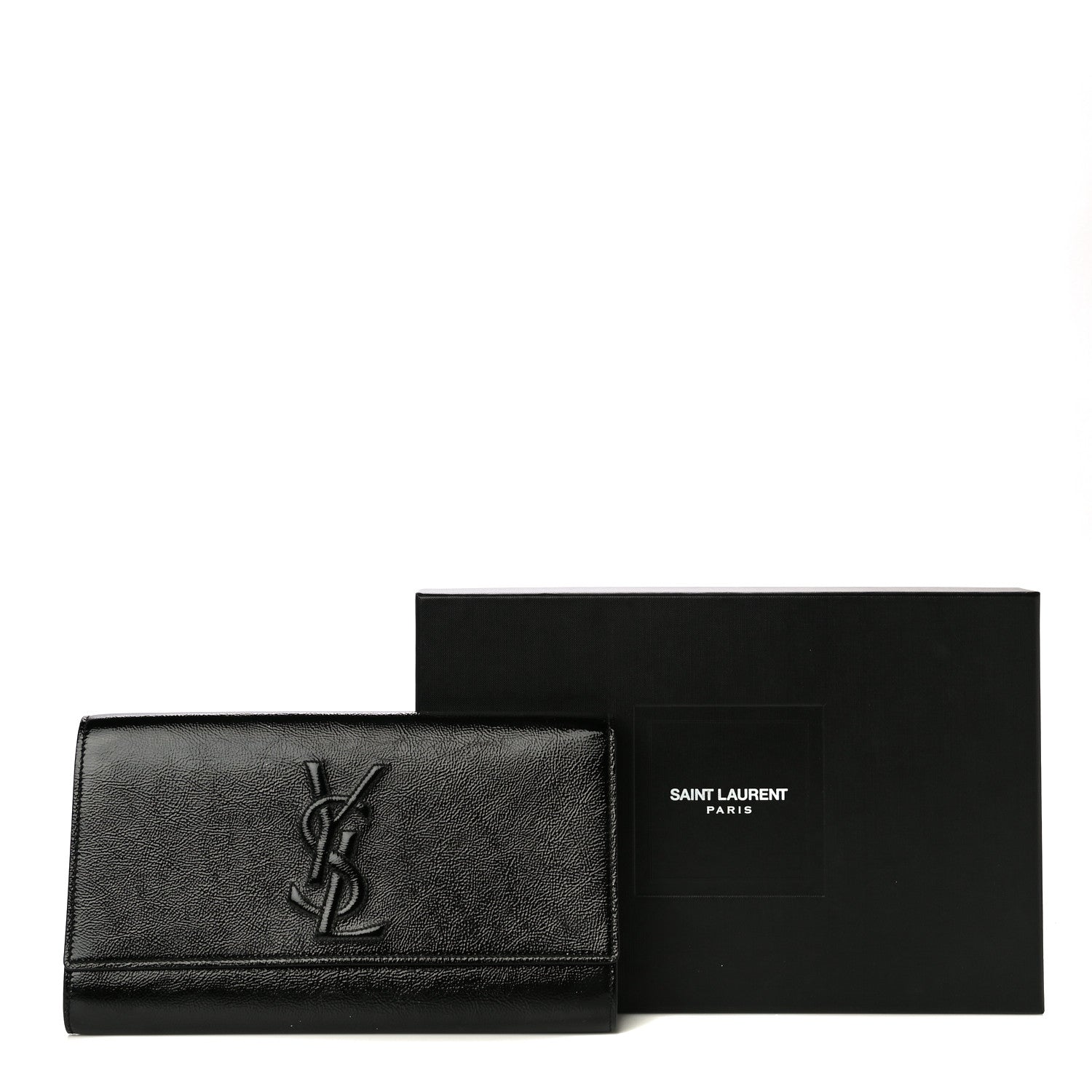 Saint Laurent Textured Patent Monogram Large Belle De Jour Clutch Black 13 of 13
