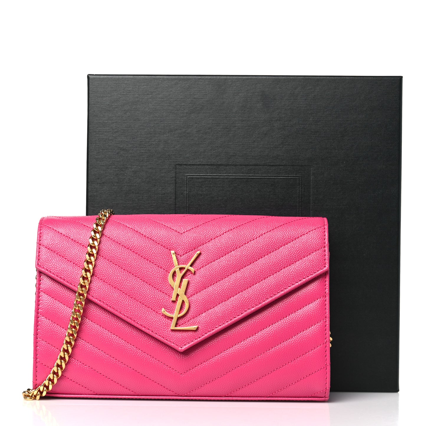 Grain De Poudre Matelasse Chevron Monogram Chain Wallet Bubblegum
