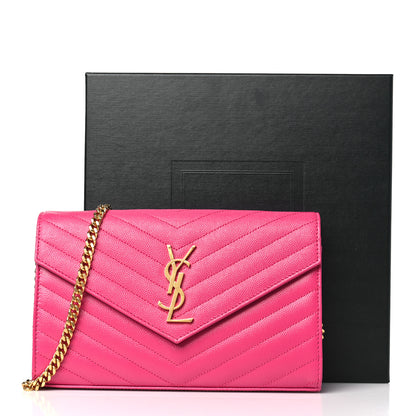 Saint Laurent Grain De Poudre Matelasse Chevron Monogram Chain Wallet Bubblegum 10 of 10