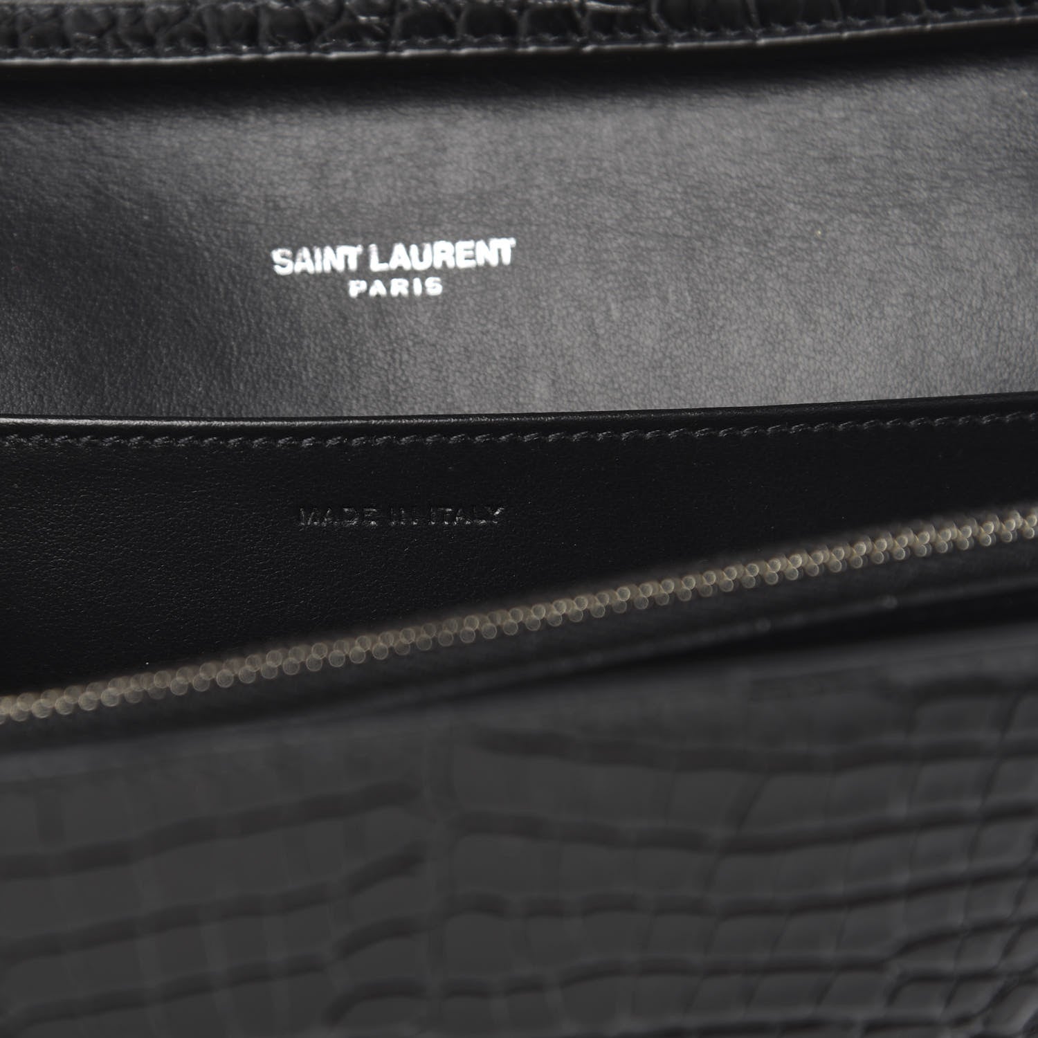 Saint Laurent Calfskin Crocodile Embossed Monogram Uptown Crossbody Black 7 of 10