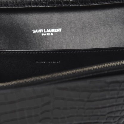 Saint Laurent Calfskin Crocodile Embossed Monogram Uptown Crossbody Black 7 of 10