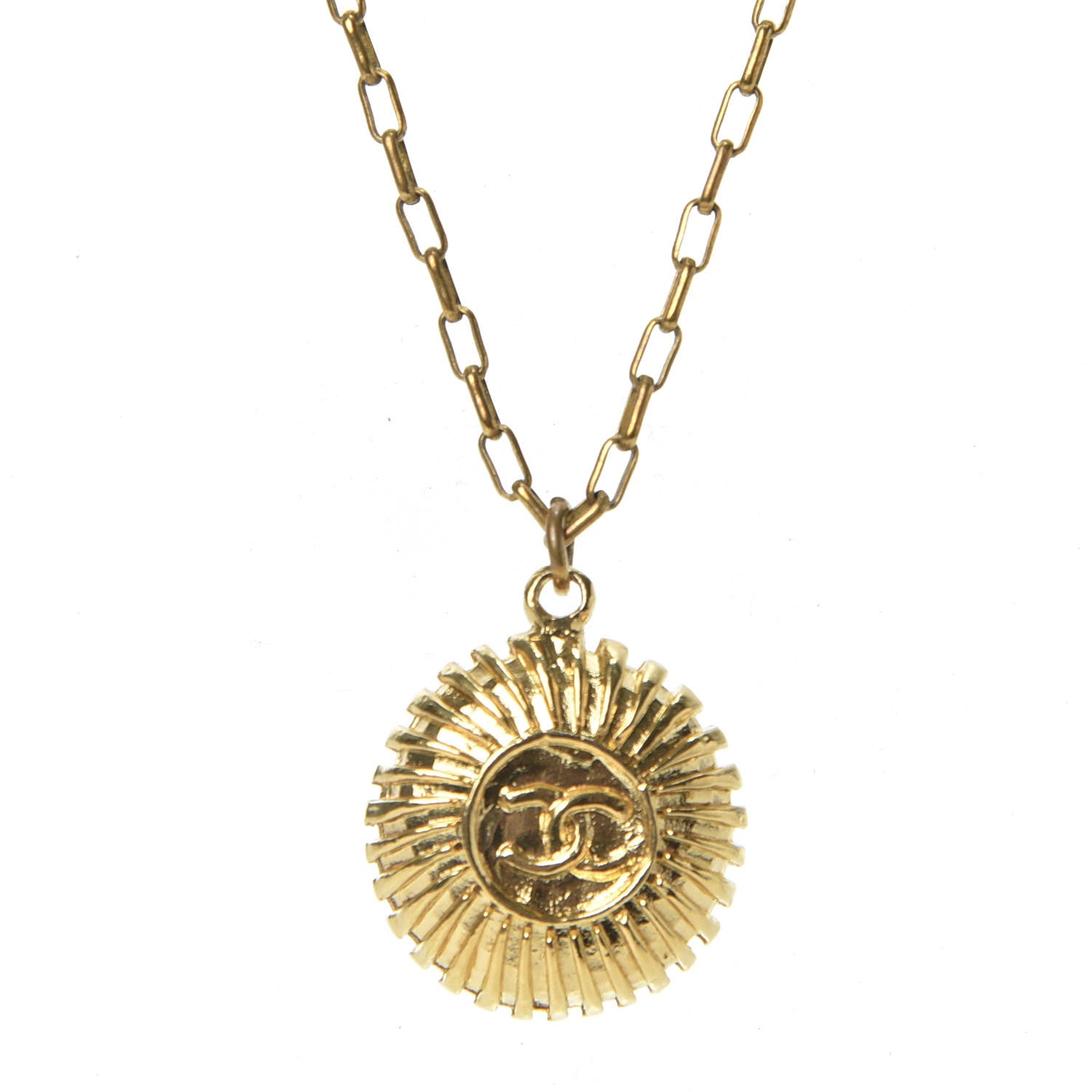 Chanel CC Sunburst Chain Pendant Necklace Gold 3 of 5