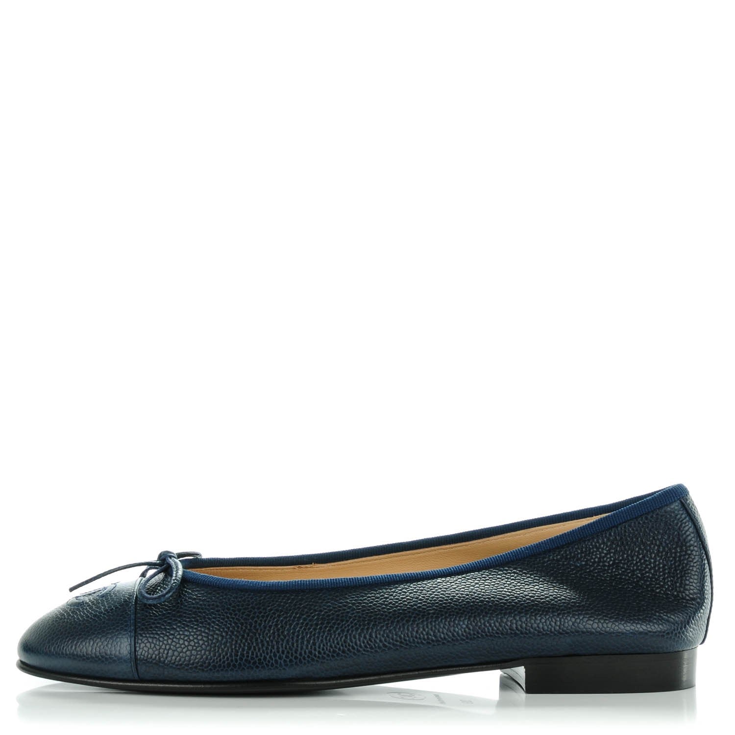 Chanel Caviar CC Cap Toe Ballerina Flats 39 Navy 1 of 8