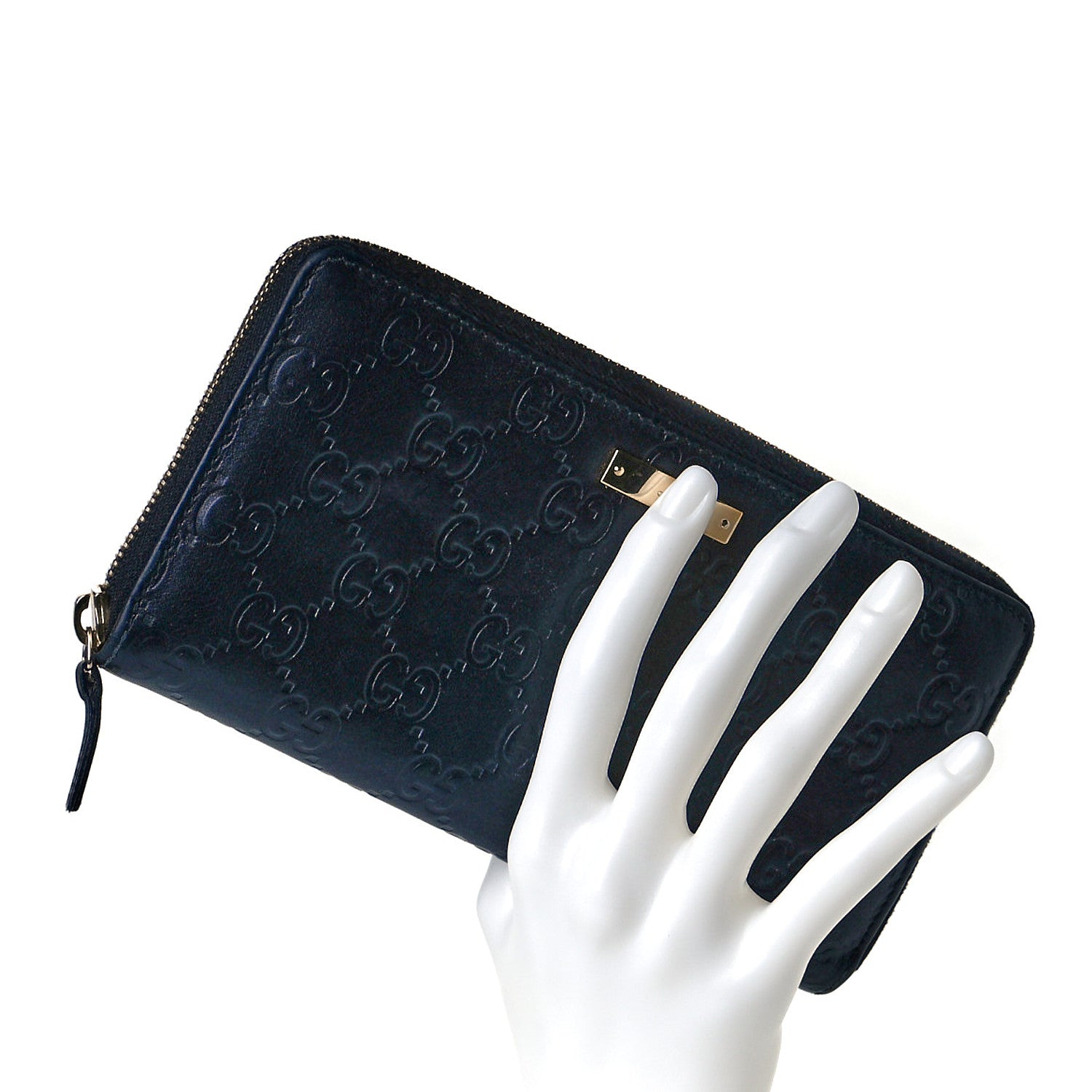 Gucci Guccissima Margaux Calfskin Metal Bar Zip Around Wallet Blue 2 of 10