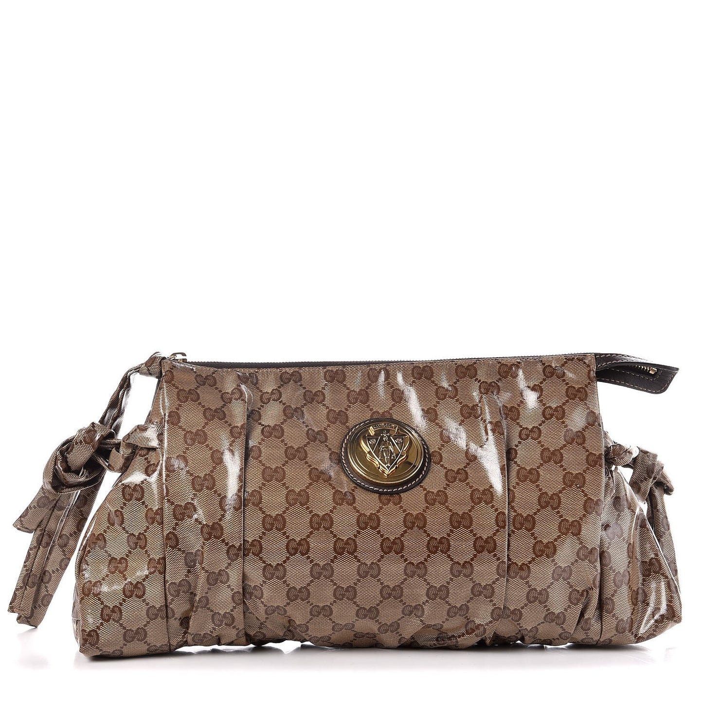 Crystal Monogram Large Hysteria Clutch Brown