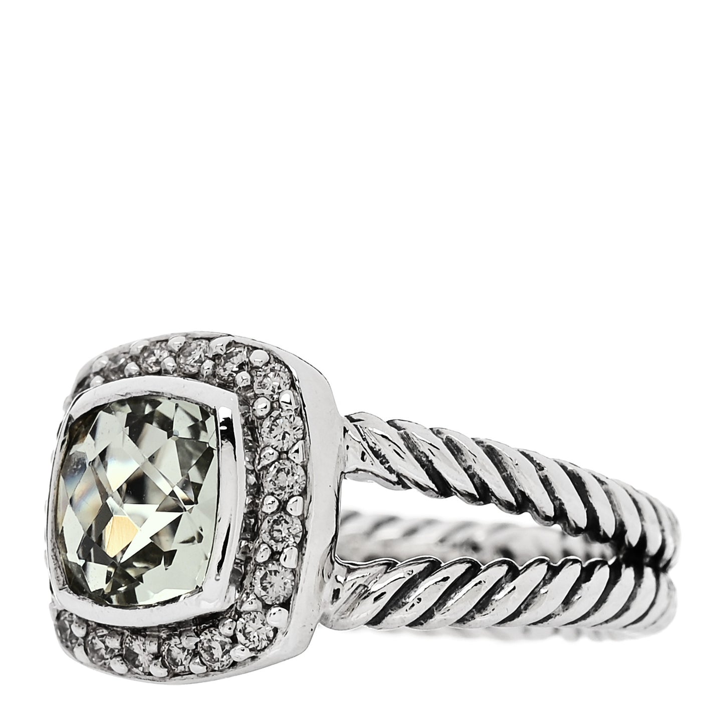 Sterling Silver Diamond Prasiolite 7mm Petite Albion Ring 49 5