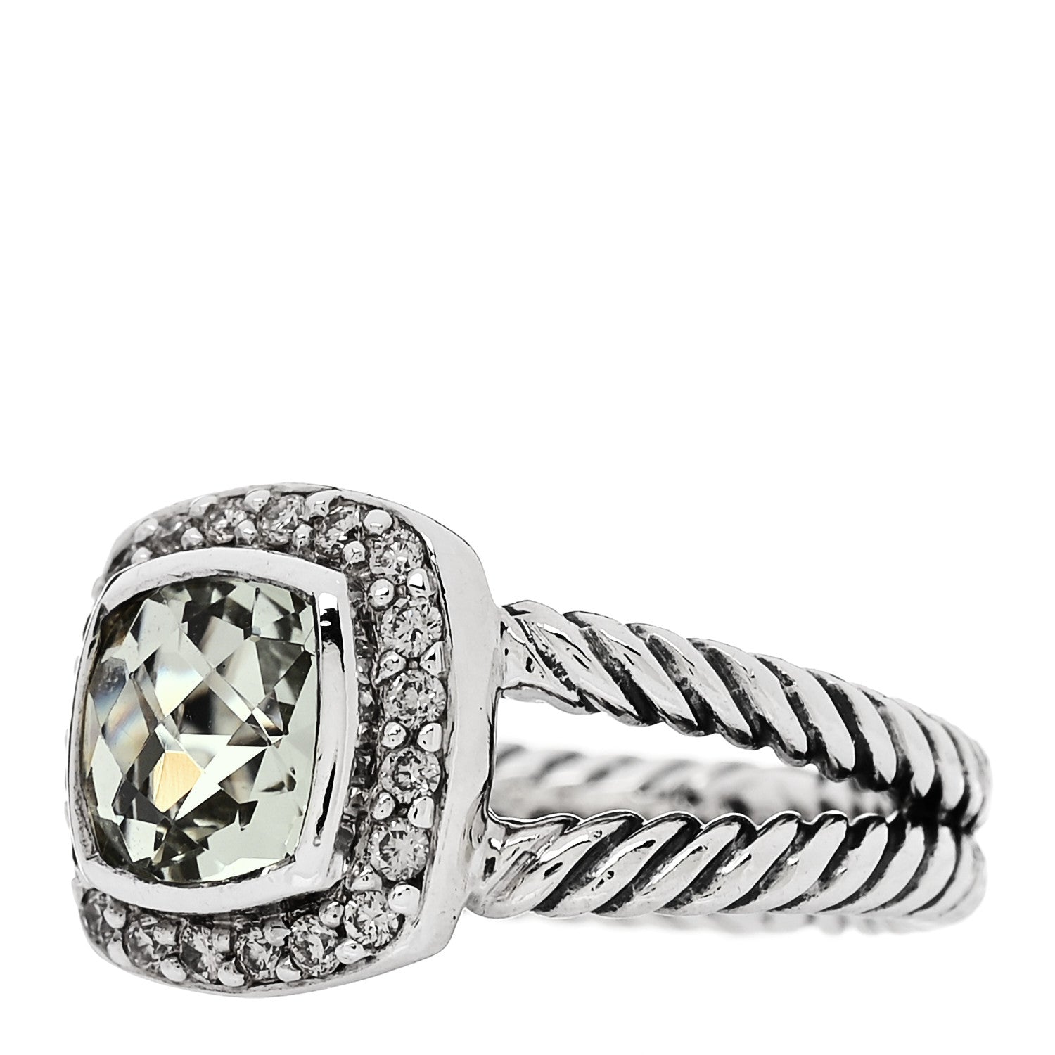 David Yurman Sterling Silver Diamond Prasiolite 7mm Petite Albion Ring 49 5 3 of 5