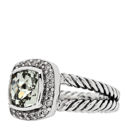 David Yurman Sterling Silver Diamond Prasiolite 7mm Petite Albion Ring 49 5 3 of 5