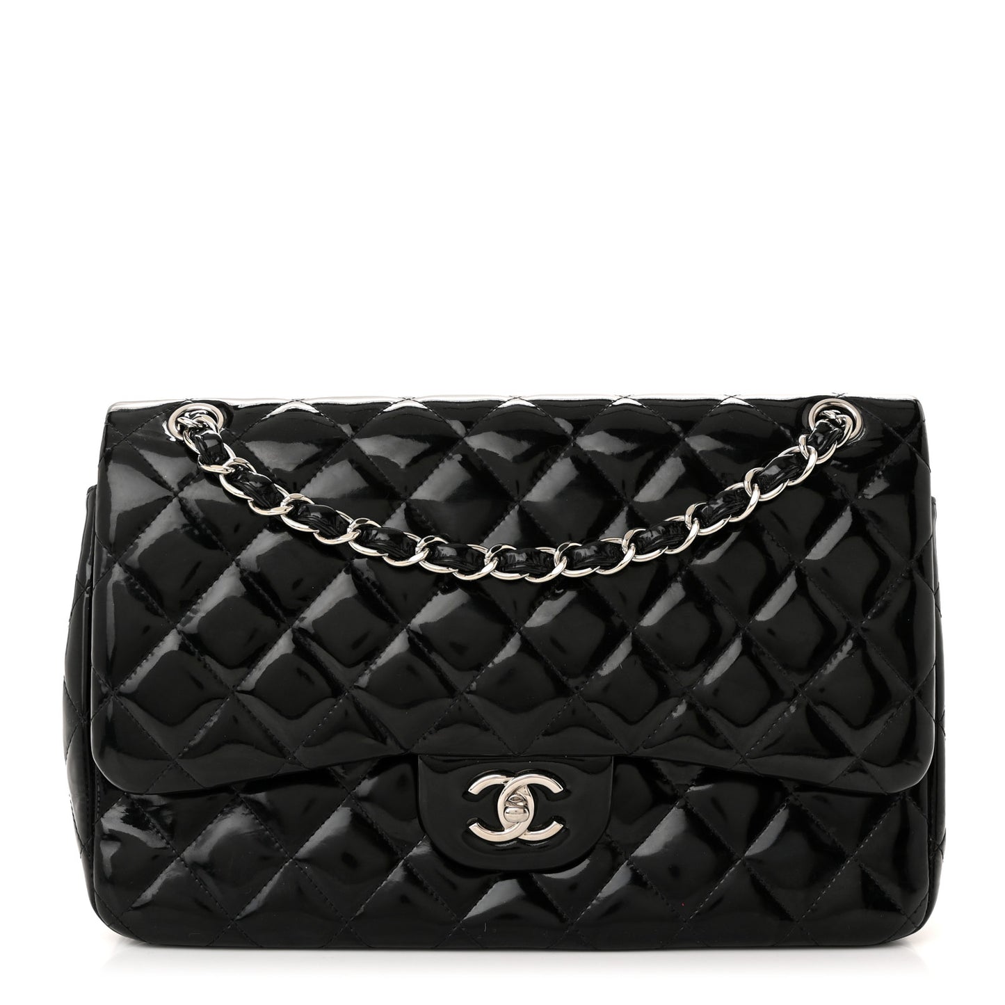 Patent Quilted Jumbo Double Flap Black