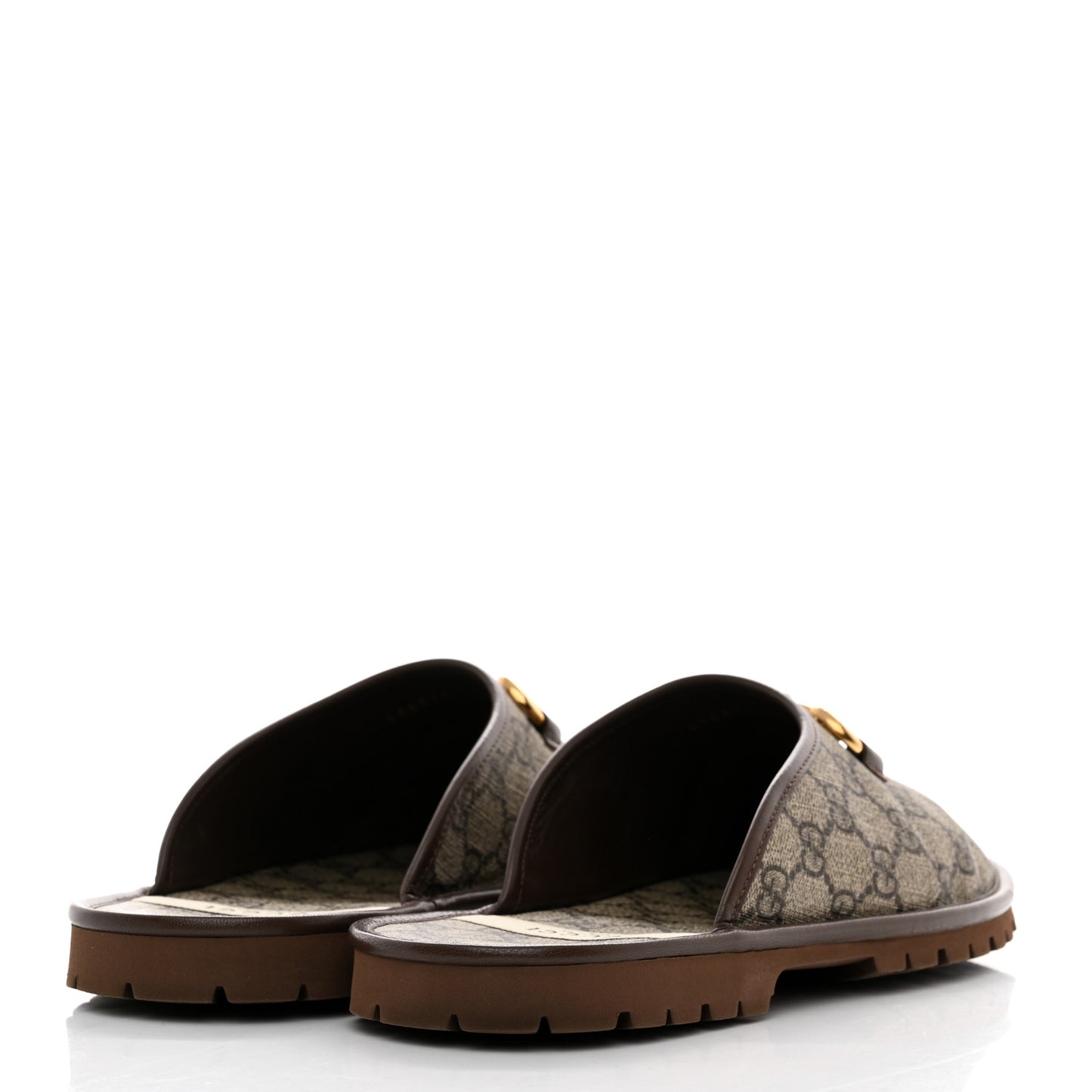 GG Supreme Monogram Granada Kid Mens Horsebit Lug Sole Mules 7.5 Beige Ebony New Acero