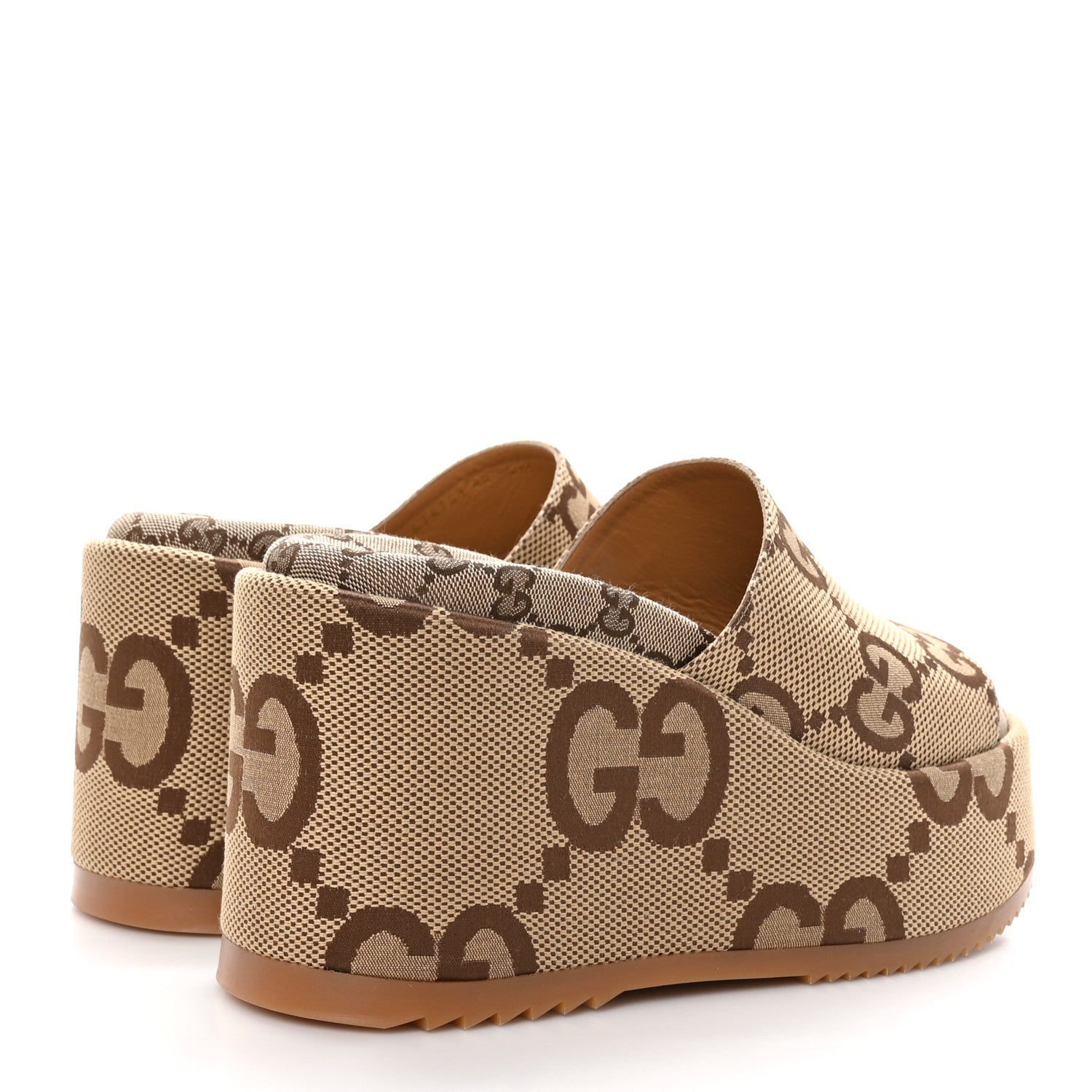 Gucci Monogram Jumbo GG Platform Slide Wedge Sandals 40 Camel Ebony 4 of 8