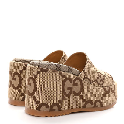 Gucci Monogram Jumbo GG Platform Slide Wedge Sandals 40 Camel Ebony 4 of 8