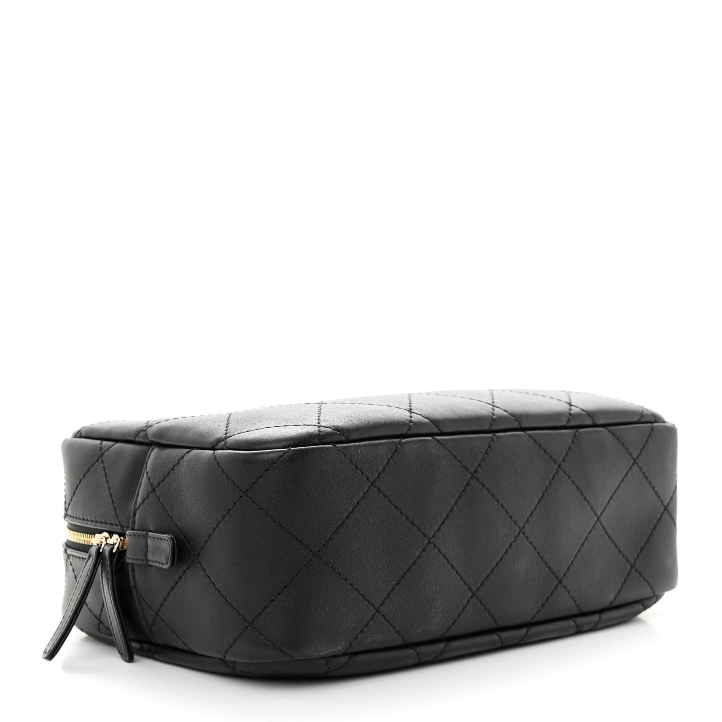 Calfskin Diamond Stitched Top Handle Bowling Bag Black