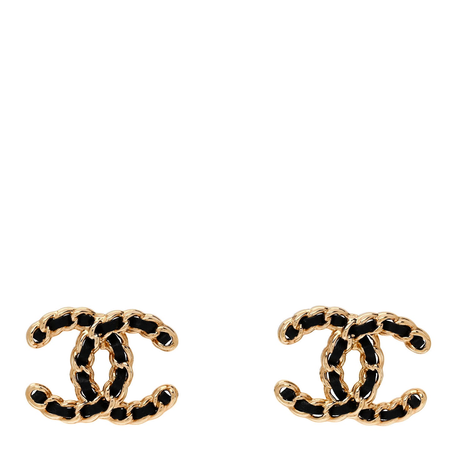 Lambskin CC Chain Earrings Black Gold