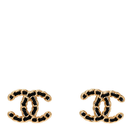 Chanel Lambskin CC Chain Earrings Black Gold 1 of 6