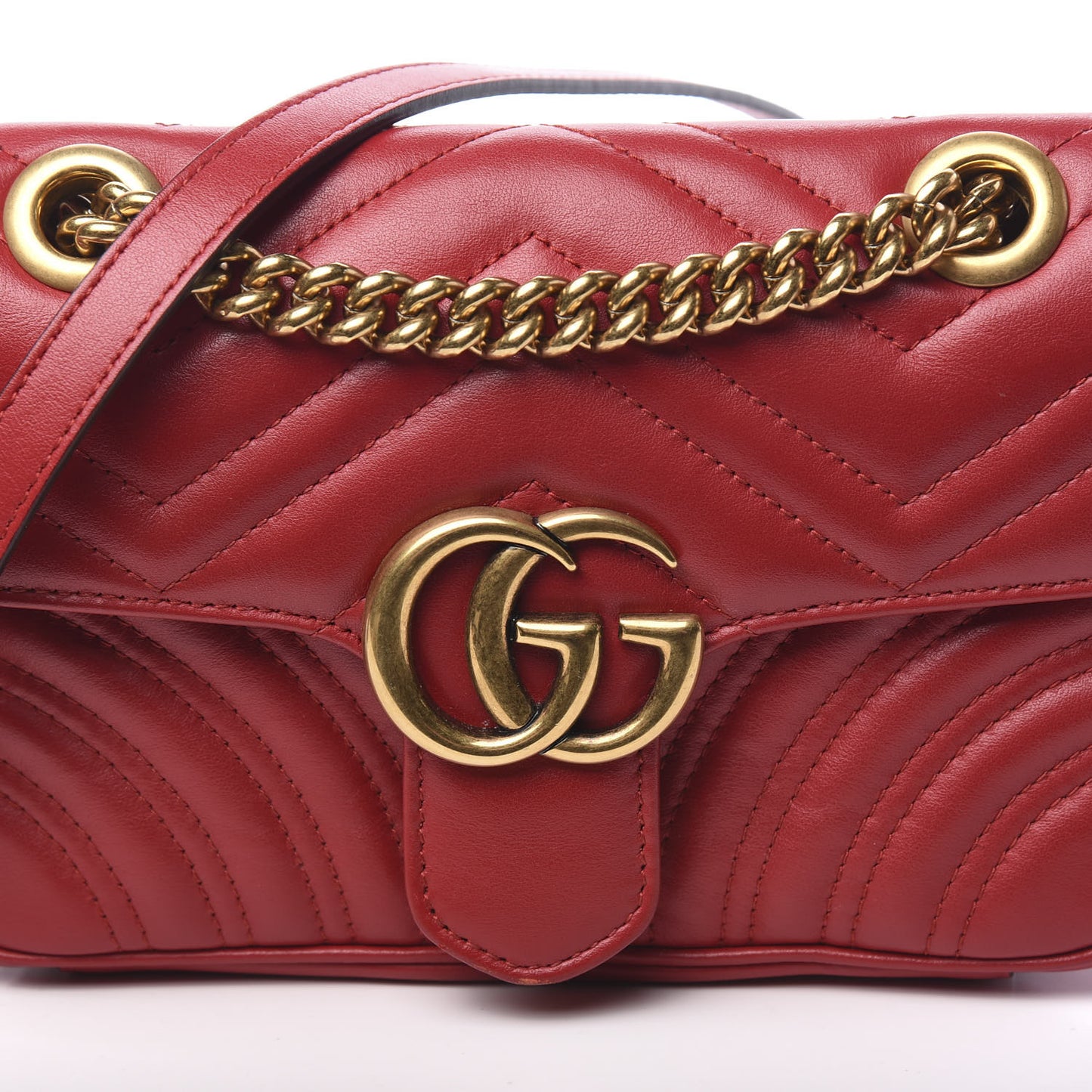 Calfskin Matelasse Mini GG Marmont Shoulder Bag Hibiscus Red