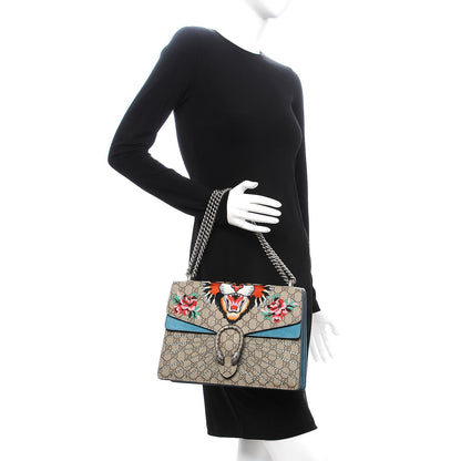 Gucci GG Supreme Monogram Angry Cat Embroidered Medium Dionysus Shoulder Bag Beige Ultramarine 3 of 14