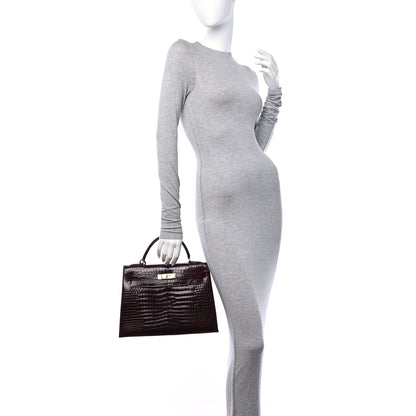 Hermes Shiny Porosus Crocodile Kelly Sellier 32 Rouge H 2 of 16