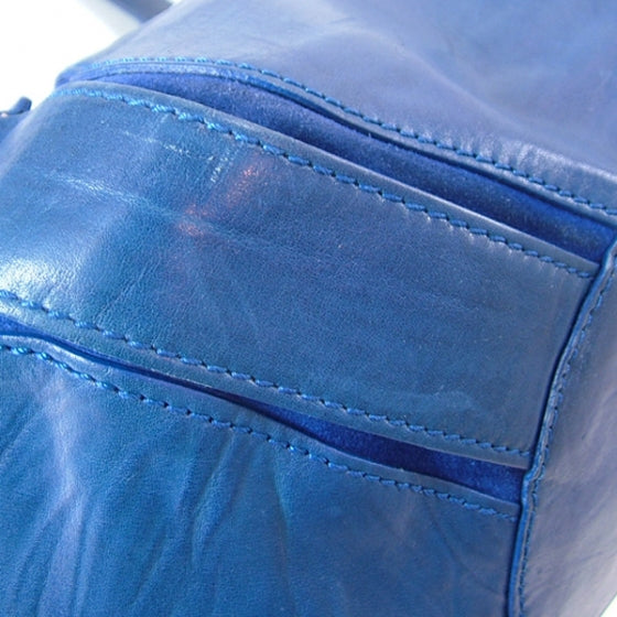 Leather Suede MAHALA Tote Purse Bag Blue