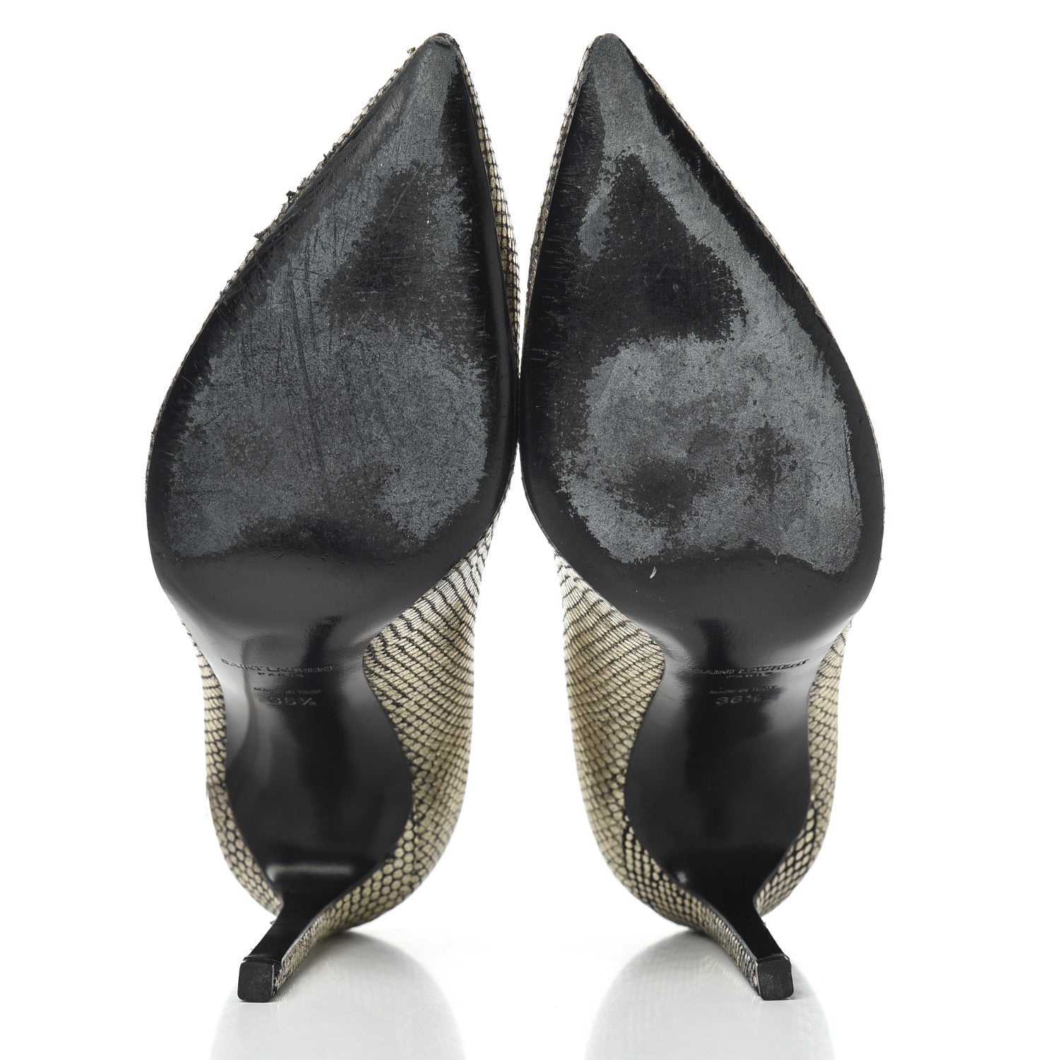 Saint Laurent Metallic Snakeskin Embossed Calfskin Classic Paris 105 Pumps 36.5 Black Gold 5 of 16