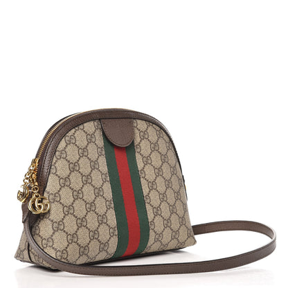 Gucci GG Supreme Monogram Textured Dollar Calfskin Web Small Ophidia Dome Shoulder Bag Beige Ebony New Acero 3 of 7
